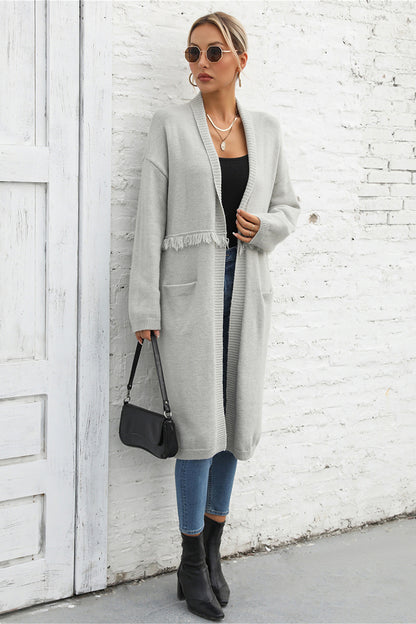 Open Front Pocketed Cardigan S-XL