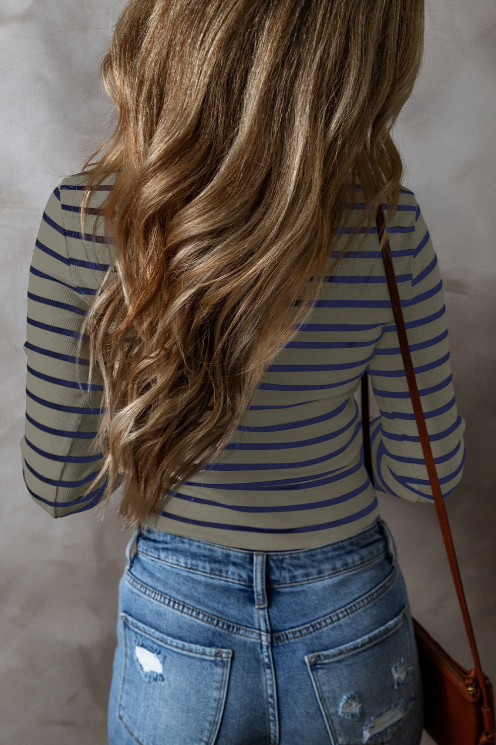 Striped V-Neck Long Sleeve Top S-2XL