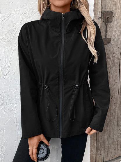Ivy Lane Drawstring Zip Up Hooded Jacket S-2XL
