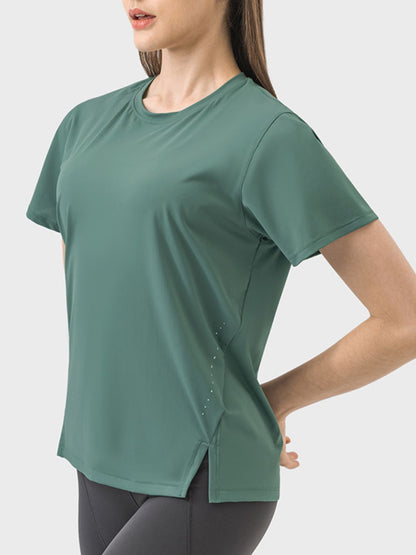 Slit Round Neck Short Sleeve Active T-Shirt Sizes 4-12