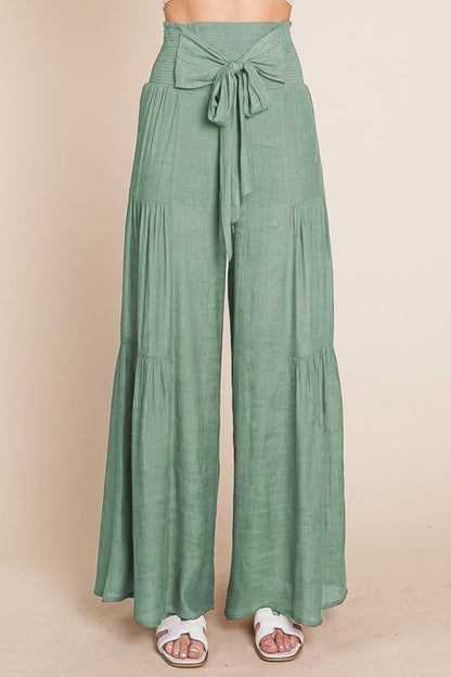 Tie front ruched waist back pants Sizes 1X-3X