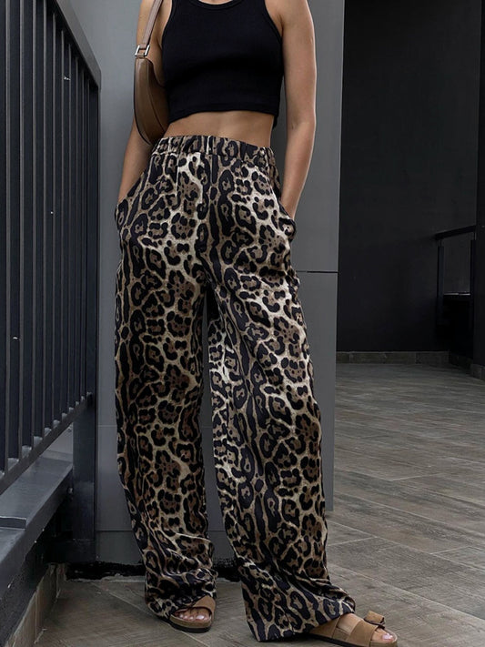 Leopard High Waist Wide Leg Pants S-2XL