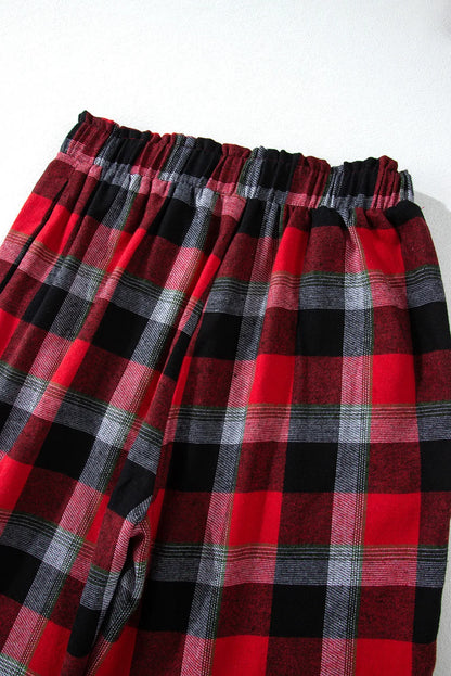 Plaid Long Sleeve Top and Pants Lounge Set S-XL