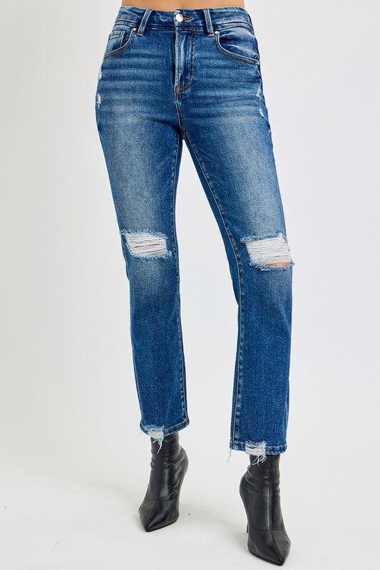 RISEN Full Size High Rise Distressed Crop Straight Jeans Sizes 0-3XL