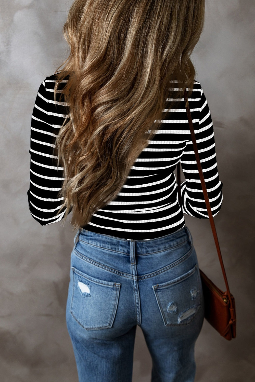 Striped V-Neck Long Sleeve Top S-2XL