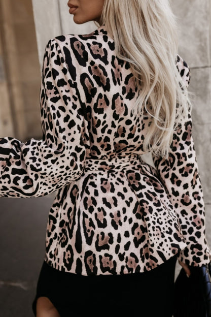 Tied Printed Collared Neck Long Sleeve Jacket S-2XL