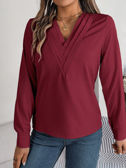 V-Neck Long Sleeve Blouse S-XL