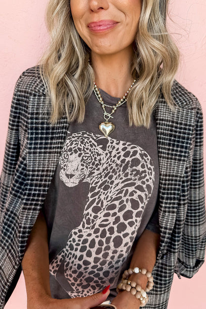 Cheetah Mineral Wash Round Neck Top Half Sleeve T-Shirt S-XL