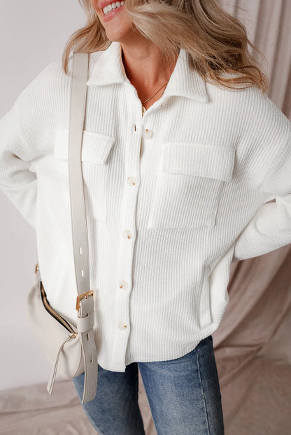 Button Up Long Sleeve Shacket Corduroy Top Size S-2XL