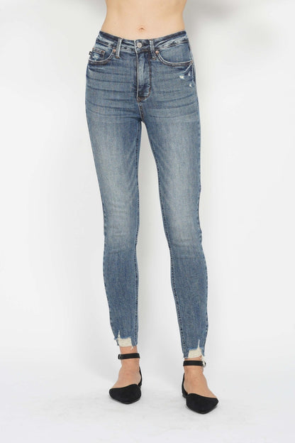 Judy Blue Full Size Tummy Control Vintage Wash Hem Destroy Skinny Jeans XXS-5XL