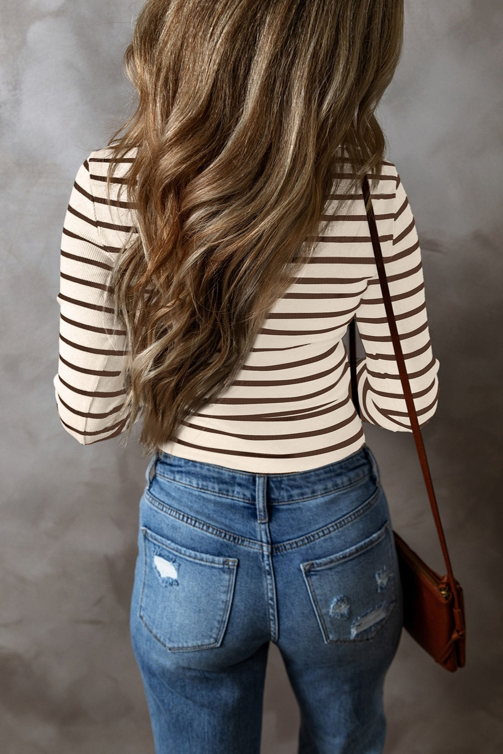 Striped V-Neck Long Sleeve Top S-2XL