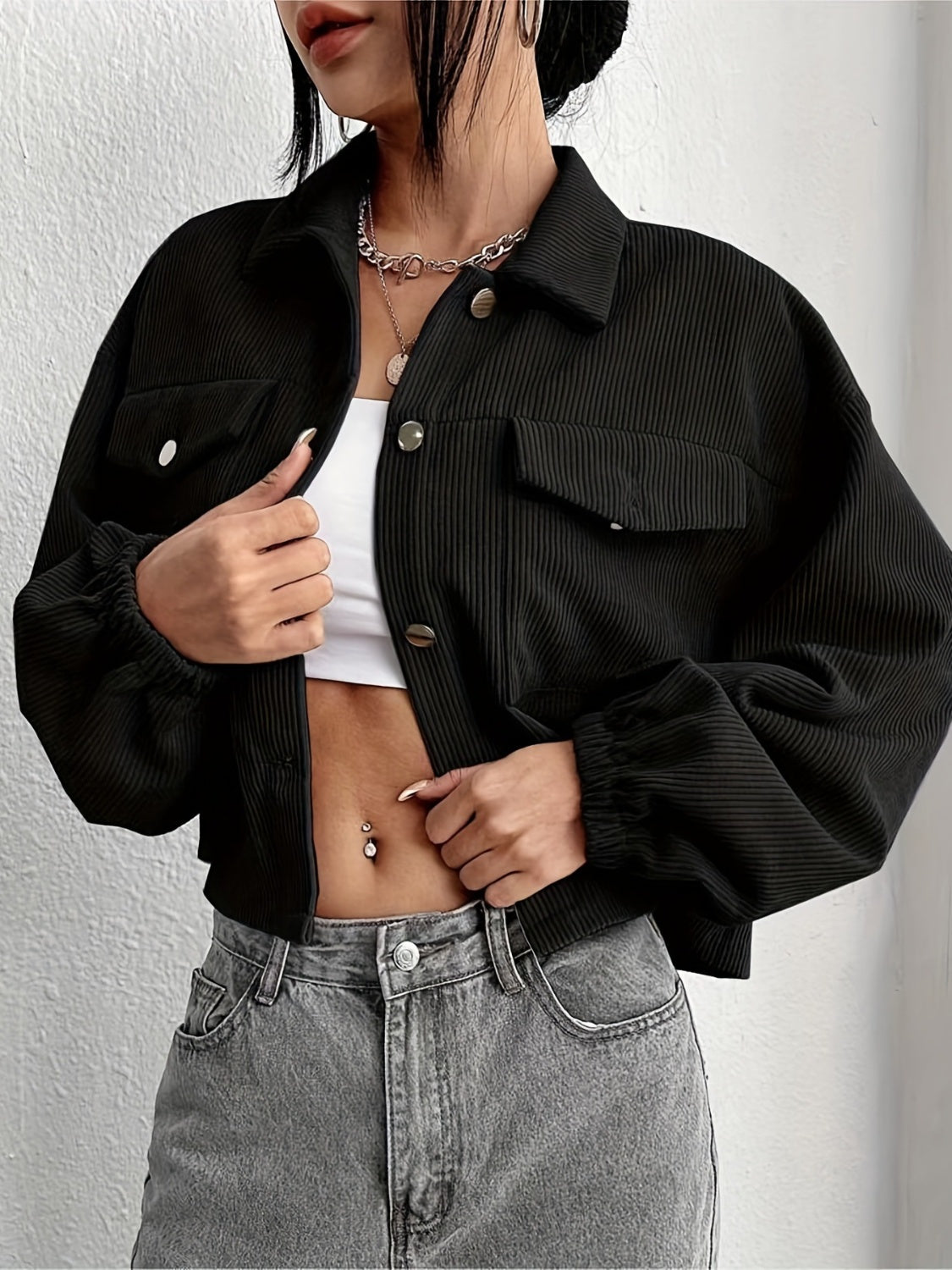 Collared Neck Dropped Shoulder Jacket Sizes S-XL