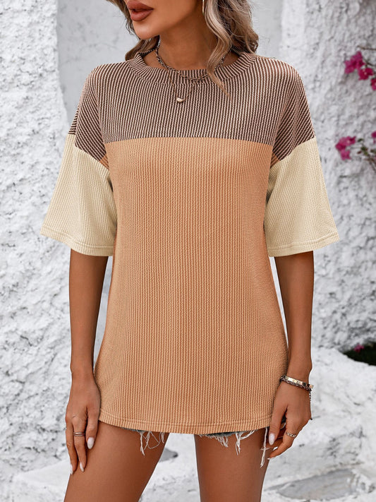 Mandy Color Block Round Neck Half Sleeve T-Shirt S-2XL