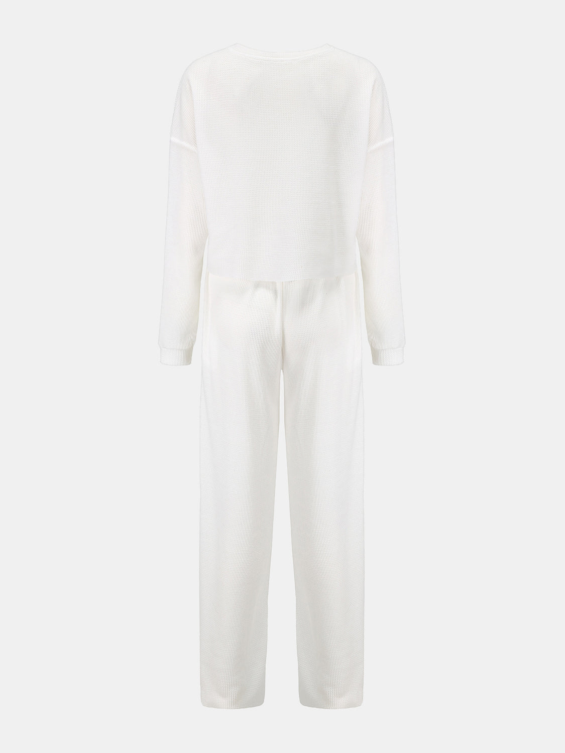 Waffle-Knit Round Neck Top and Pants Set S-XL