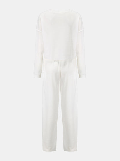 Waffle-Knit Round Neck Top and Pants Set S-XL