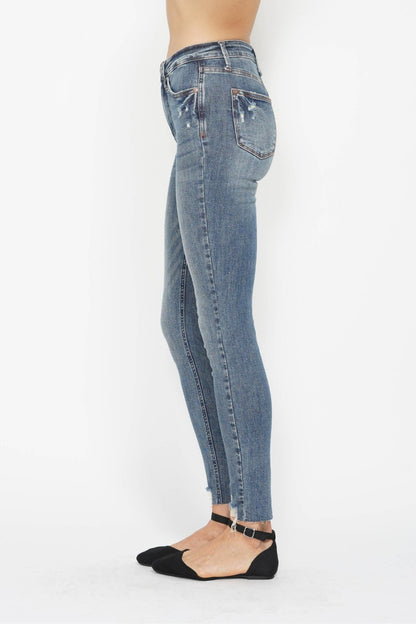 Judy Blue Full Size Tummy Control Vintage Wash Hem Destroy Skinny Jeans XXS-5XL