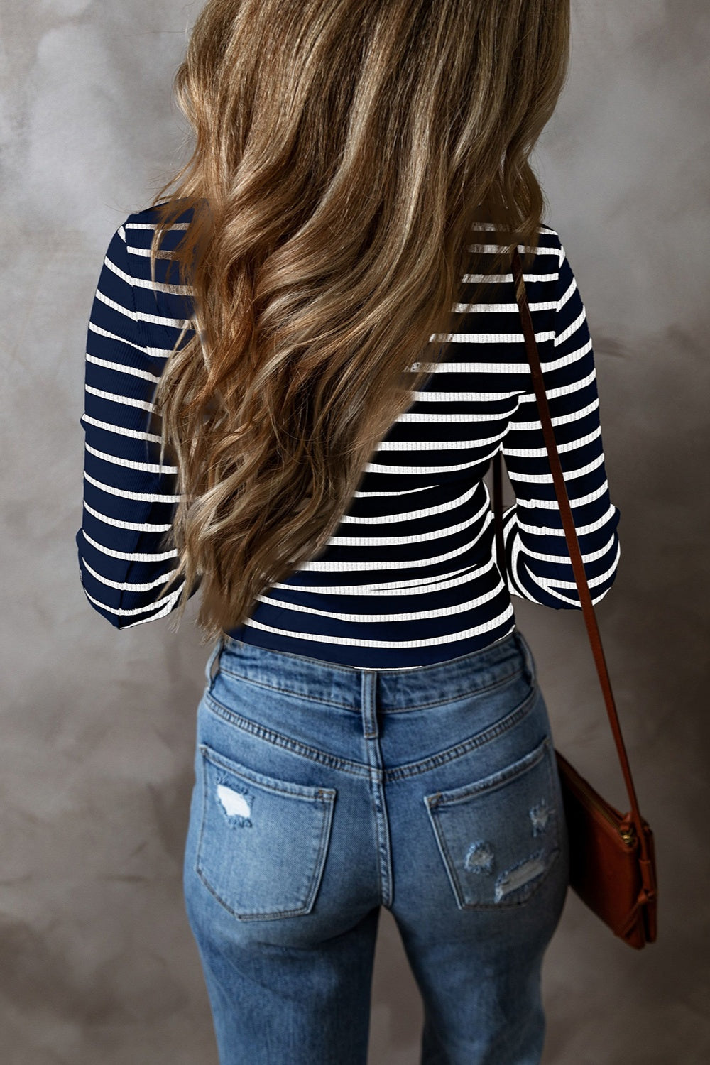 Striped V-Neck Long Sleeve Top S-2XL