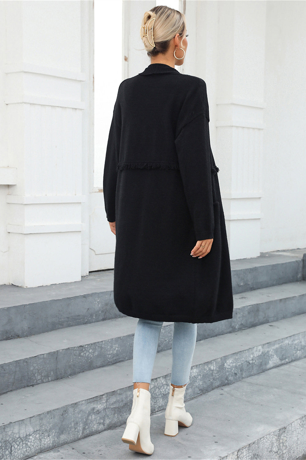 Open Front Pocketed Cardigan S-XL