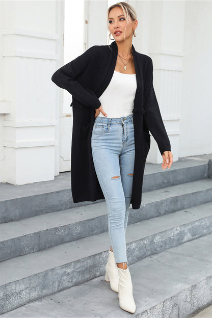 Open Front Pocketed Cardigan S-XL