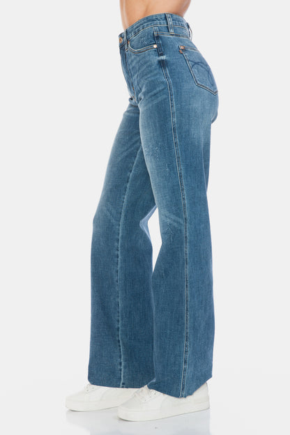 Judy Blue Full Size Tummy Control Cut Raw Hem Straight Jeans Sizes 0-24