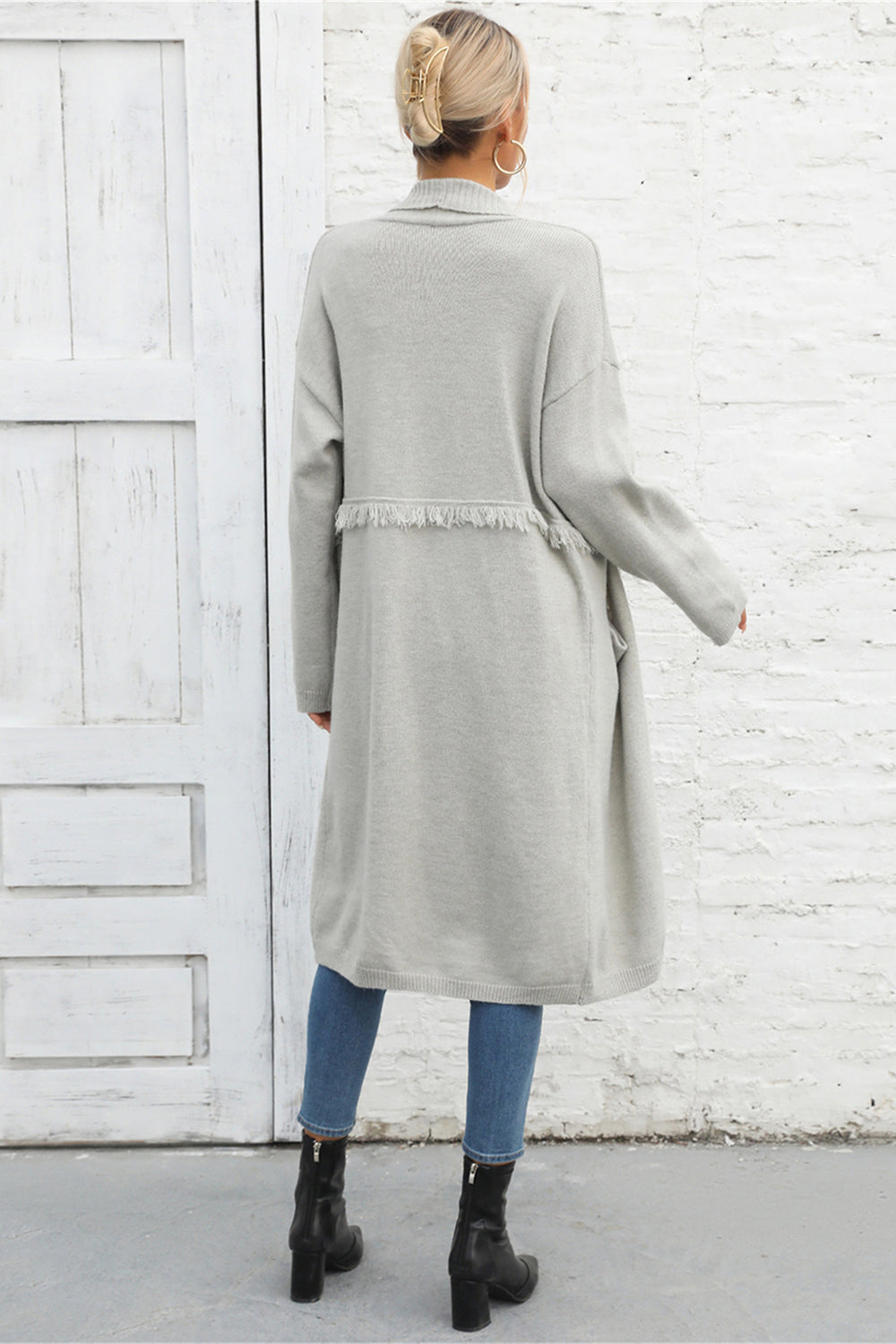 Open Front Pocketed Cardigan S-XL
