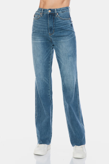 Judy Blue Full Size Tummy Control Cut Raw Hem Straight Jeans Sizes 0-24