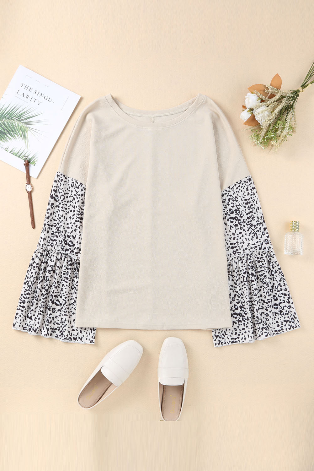 Plus Size Leopard Round Neck Long Sleeve Top 1XL-5XL