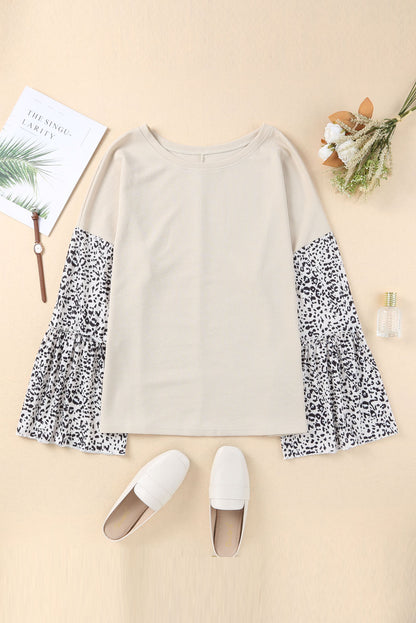 Plus Size Leopard Round Neck Long Sleeve Top 1XL-5XL