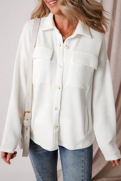 Button Up Long Sleeve Shacket Corduroy Top Size S-2XL