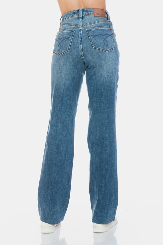 Judy Blue Full Size Tummy Control Cut Raw Hem Straight Jeans Sizes 0-24