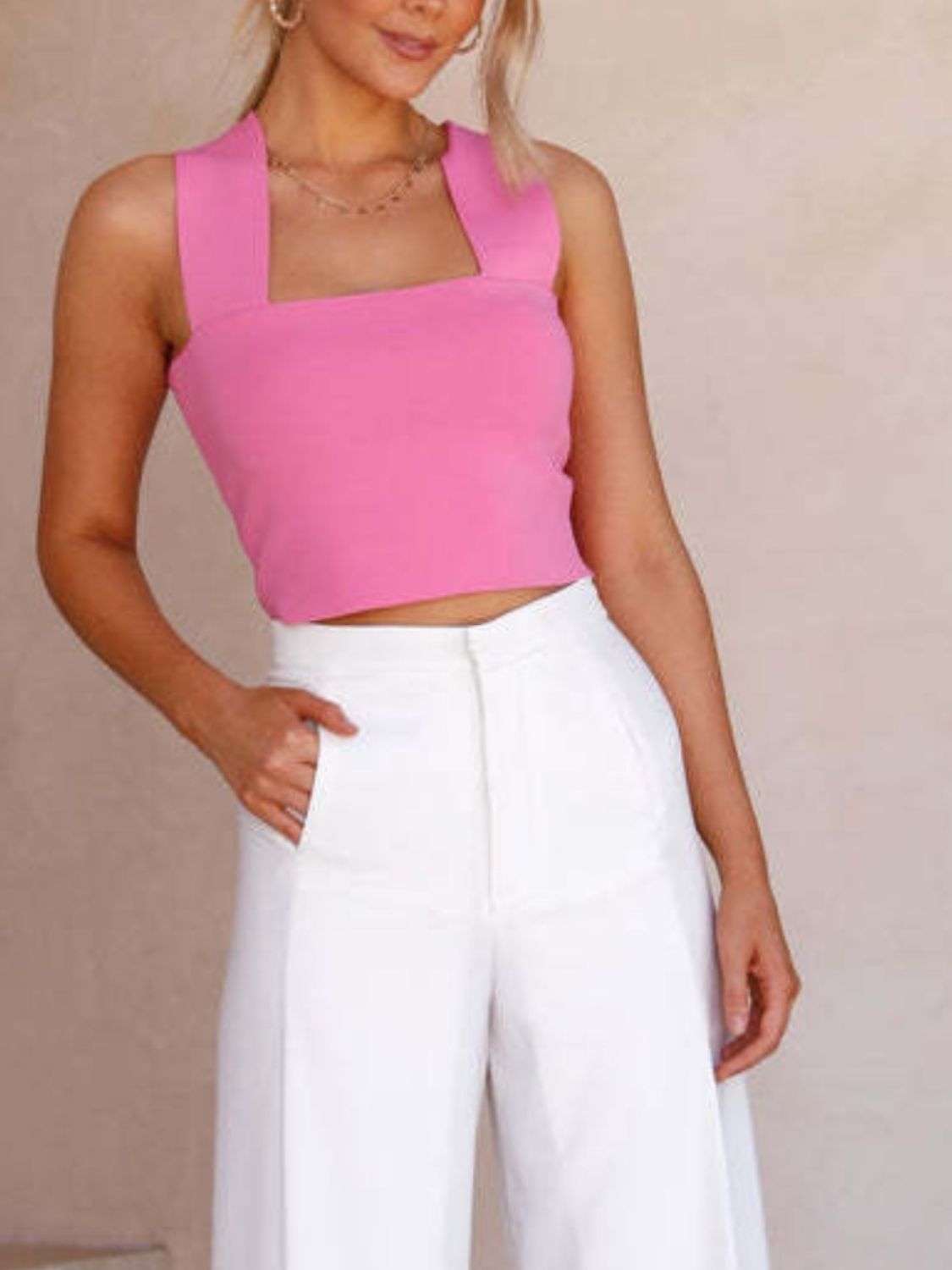 Square Neck Wide Strap Tank Top S-XL