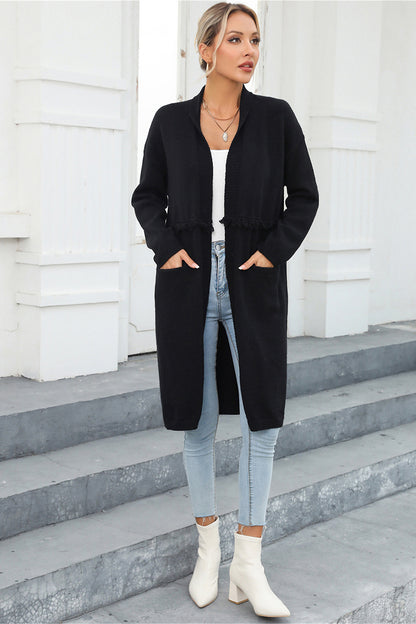 Open Front Pocketed Cardigan S-XL