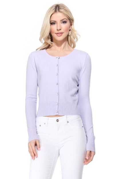 Gem Button Crew Neck Long Sleeve Sweater Cardigan Sizes S-XL