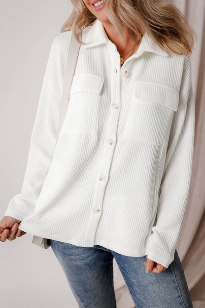 Button Up Long Sleeve Shacket Corduroy Top Size S-2XL
