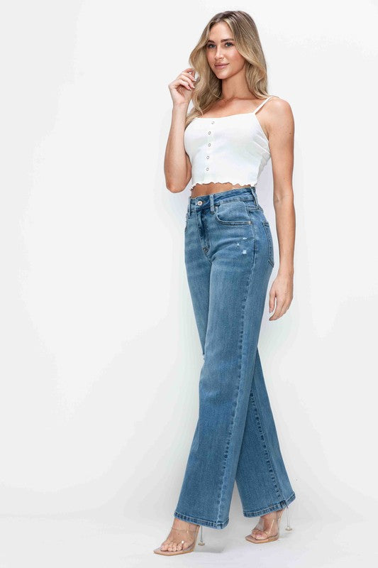 Bytos Full Size High Rise Wide Leg Jeans with Pockets 1-3XL
