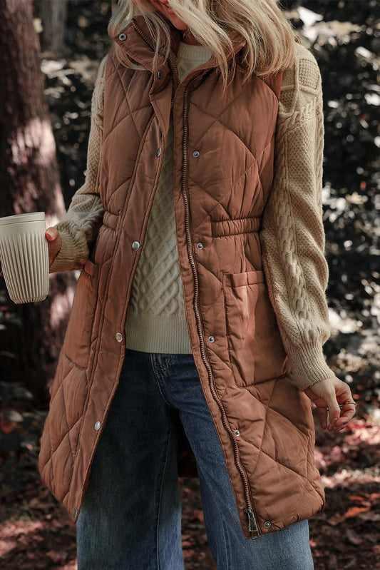 Pocketed Zipper and Button Vest Coat S-XL