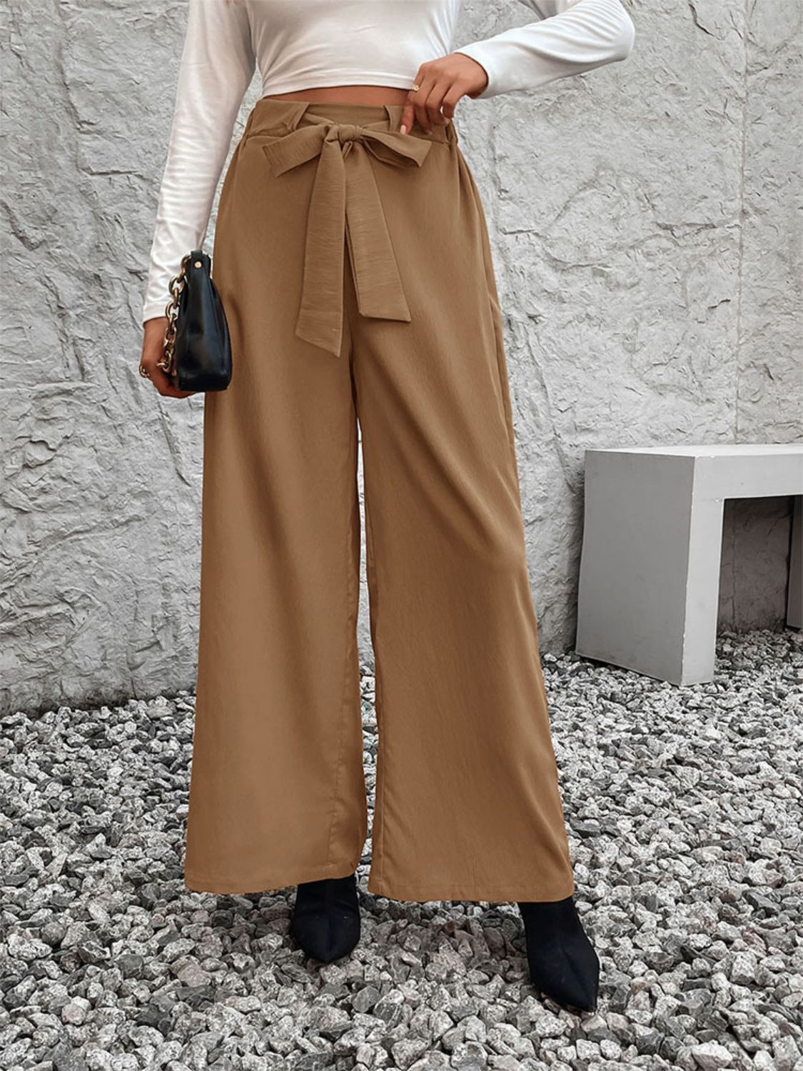 Perfee Tied High Waist Wide Leg Pants S-XL