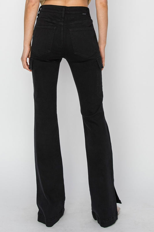 RISEN Full Size High Rise Side Slit Cargo Bootcut Jeans XXS-3XL
