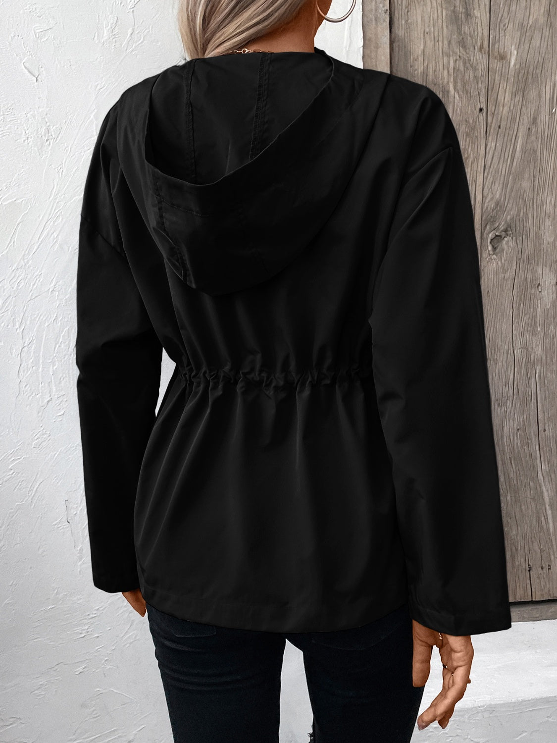 Ivy Lane Drawstring Zip Up Hooded Jacket S-2XL