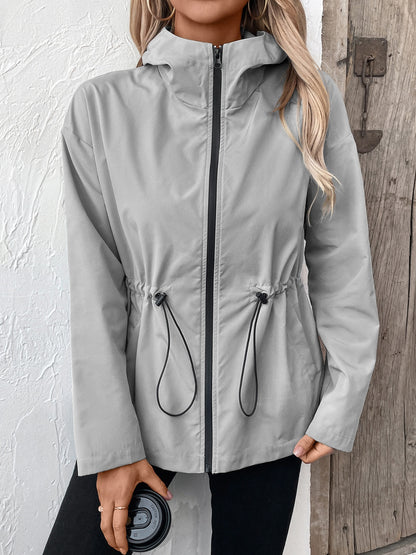 Ivy Lane Drawstring Zip Up Hooded Jacket S-2XL