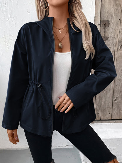 Ivy Lane Drawstring Zip Up Hooded Jacket S-2XL