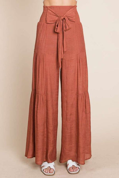 Tie front ruched waist back pants Sizes 1X-3X