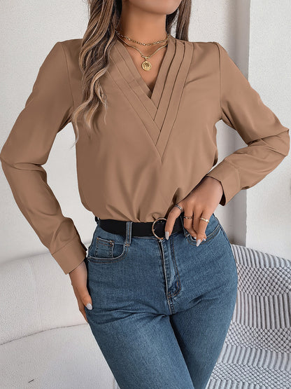 V-Neck Long Sleeve Blouse S-XL