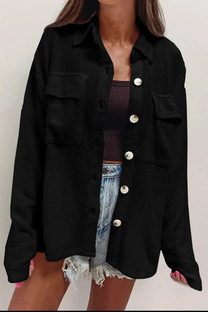 Button Up Long Sleeve Shacket Corduroy Top Size S-2XL