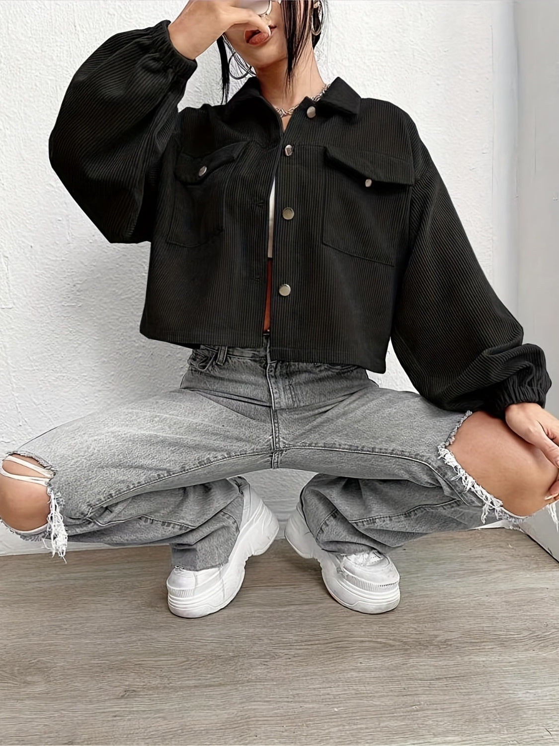 Collared Neck Dropped Shoulder Jacket Sizes S-XL