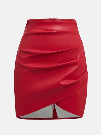 Ruched Asymmetrical Hem Skirt S-XL