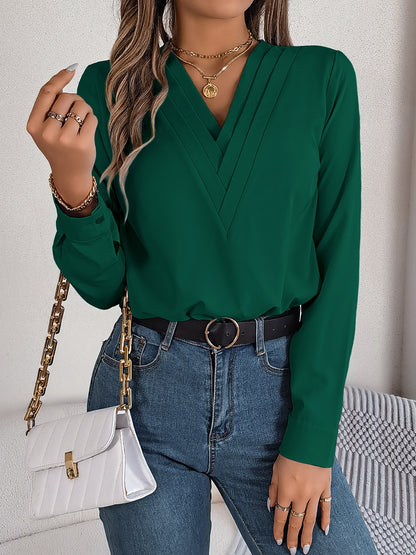 V-Neck Long Sleeve Blouse S-XL