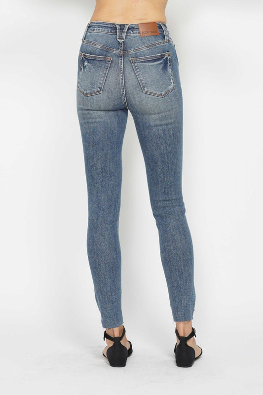 Judy Blue Full Size Tummy Control Vintage Wash Hem Destroy Skinny Jeans XXS-5XL