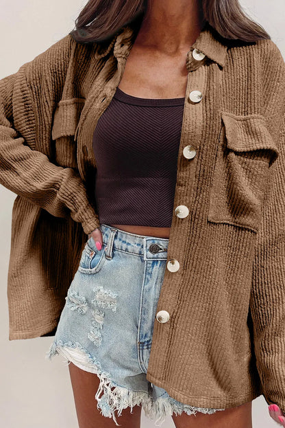 Button Up Long Sleeve Shacket Corduroy Top Size S-2XL