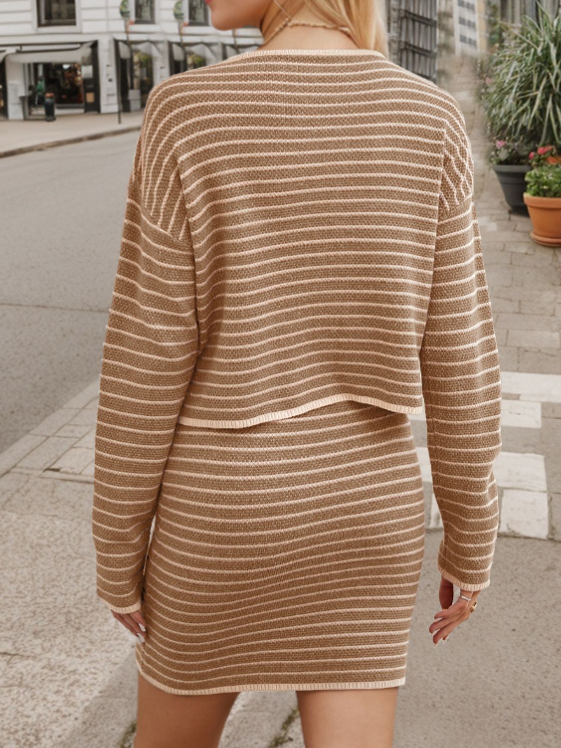 Striped Long Sleeve Top and Skirt Set S-XL